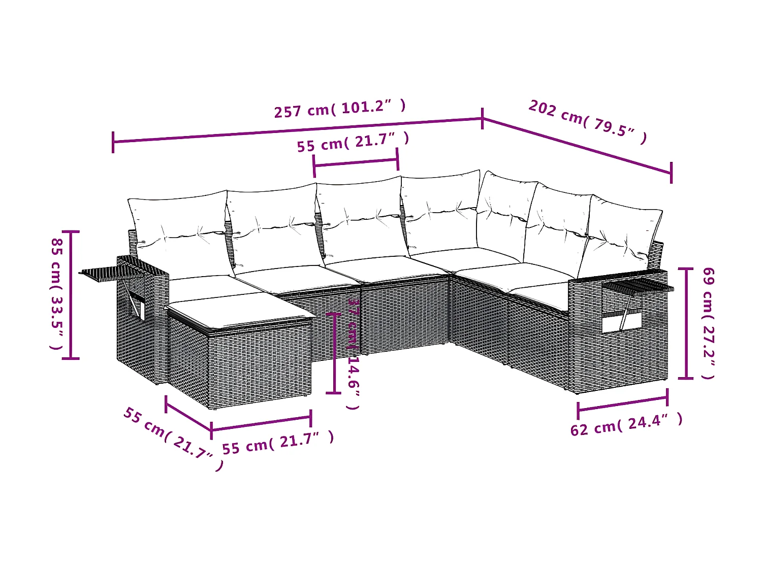 Salon de jardin avec coussins 7 pcs beige résine tressée