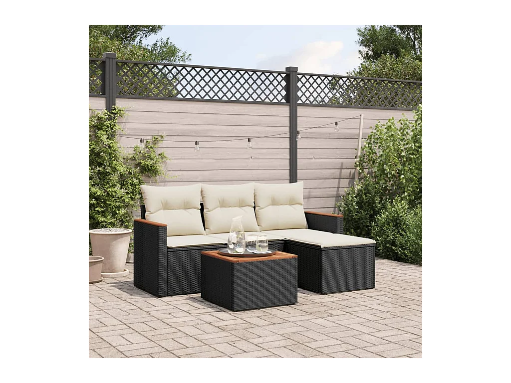 Set Divani da Giardino 5 pz con Cuscini in Polyrattan Nero