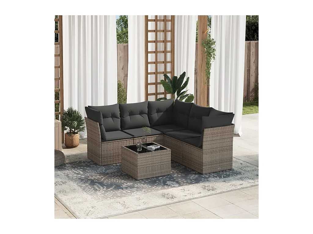 Set Divano da Giardino 6 pz con Cuscini Grigio in Polyrattan