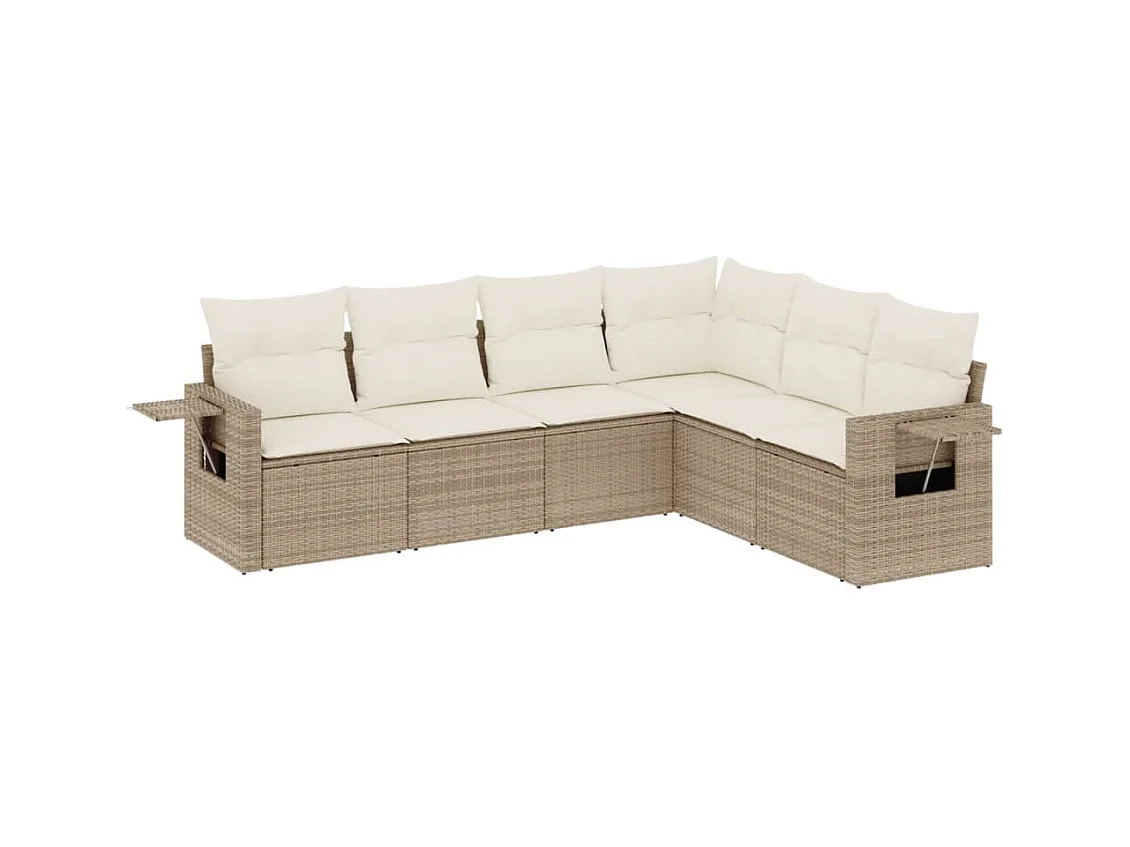 Set Divano da Giardino 6 pz con Cuscini Beige in Polyrattan