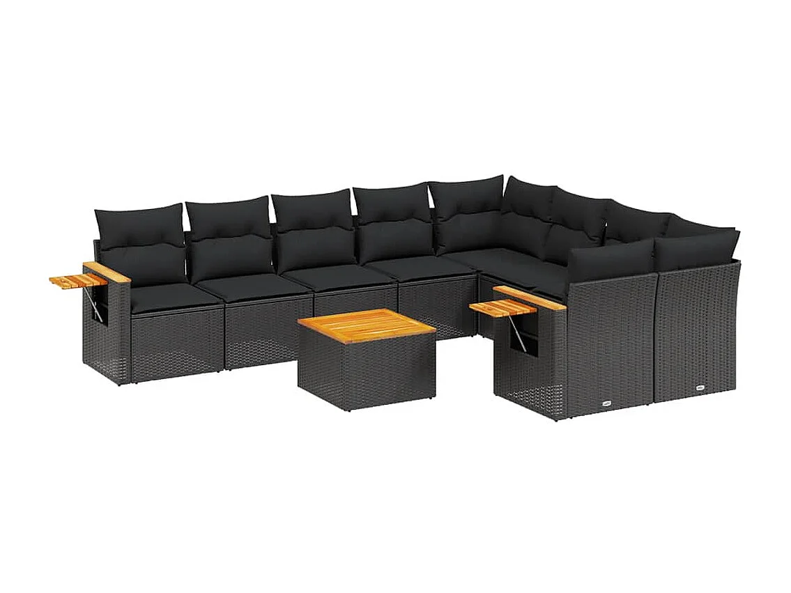 Salon de jardin 10 pcs avec coussins noir résine tressée