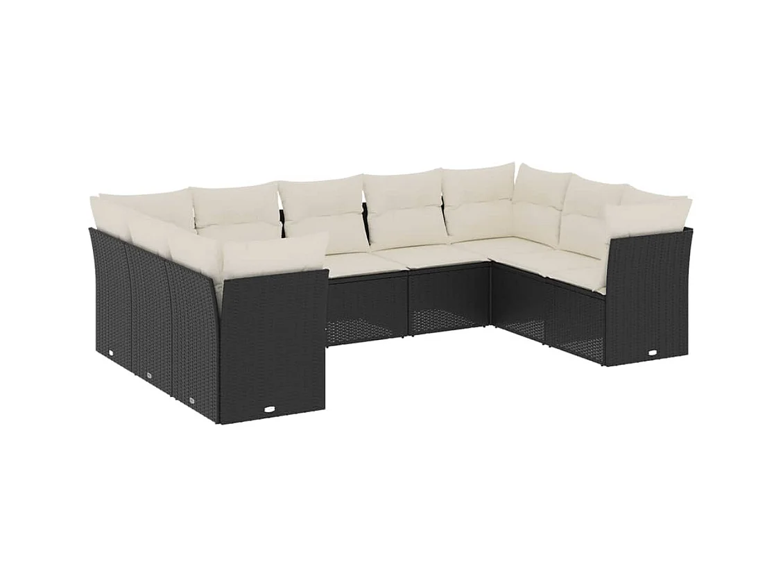 9-tlg. Garten-Sofagarnitur mit Kissen Schwarz Poly Rattan