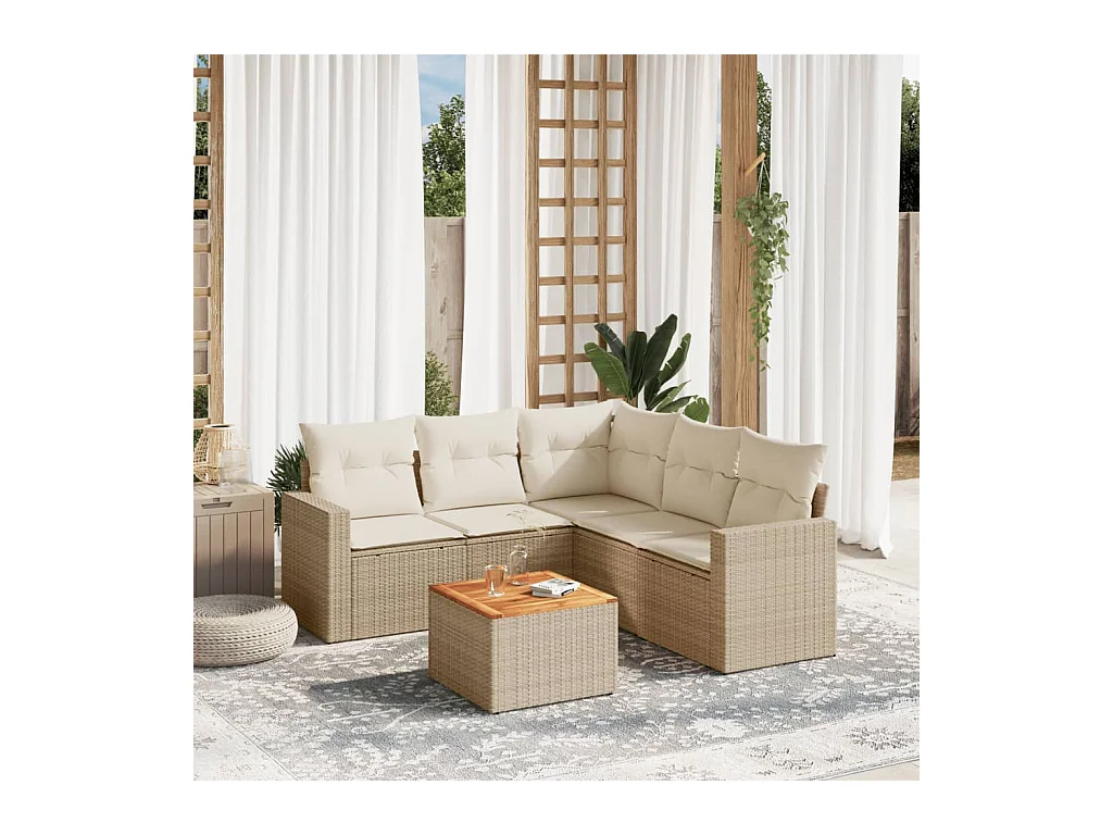 Salon de jardin avec coussins 6 pcs beige résine tressée