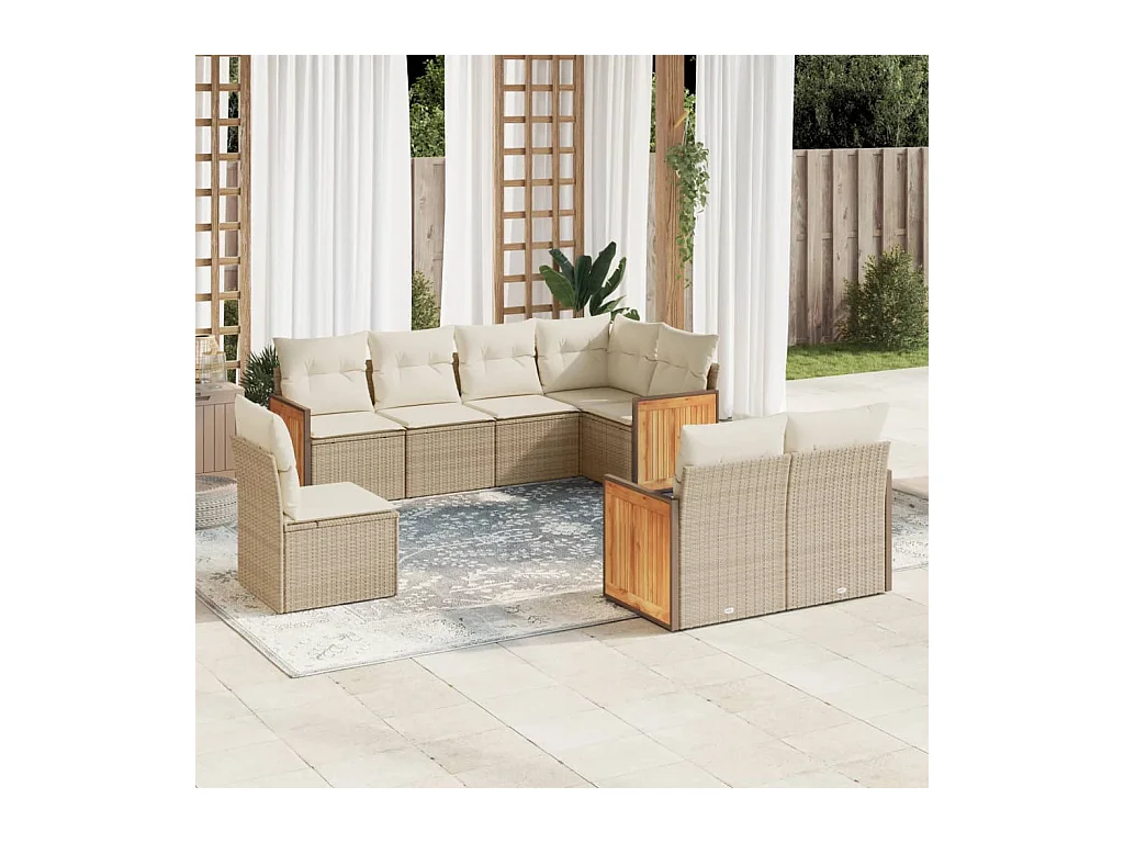 Salon de jardin avec coussins 8 pcs beige résine tressée
