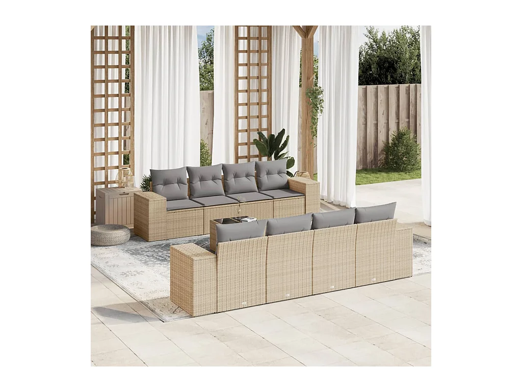 9-delige Loungeset met kussens poly rattan beige
