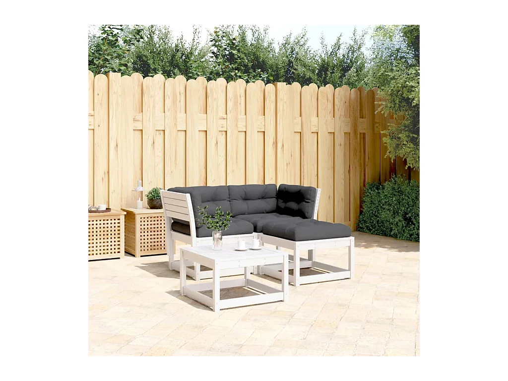 Set Divani Giardino 3 pz con Cuscini Bianco Legno Massello Pino