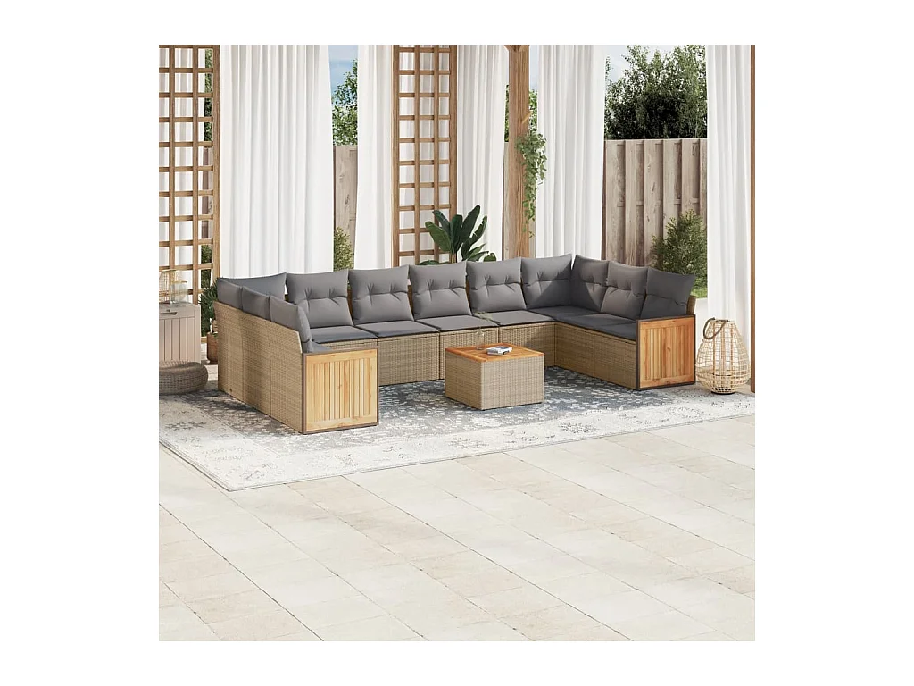 11-delige Tuinset met kussens poly rattan beige