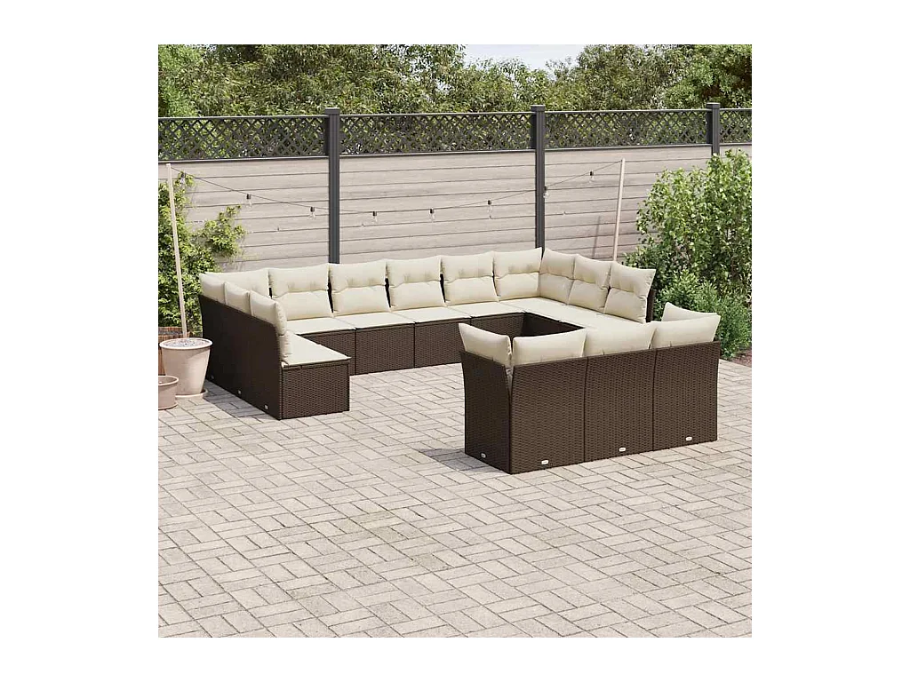 13-delige Loungeset met kussens poly rattan bruin