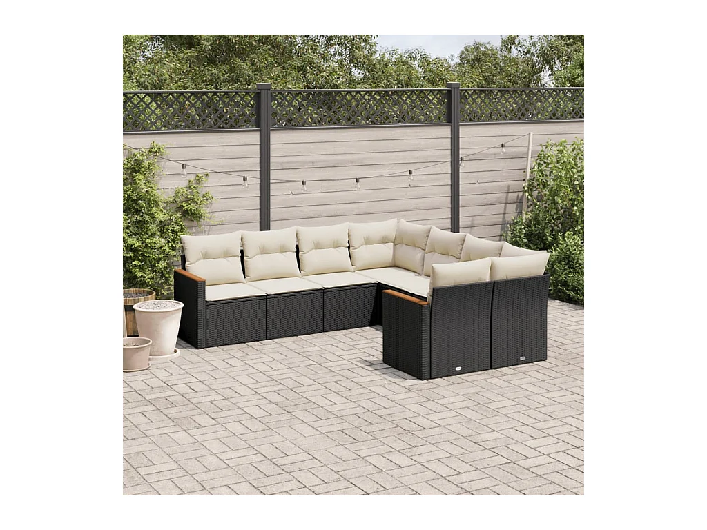 Salon de jardin 8 pcs avec coussins noir résine tressée