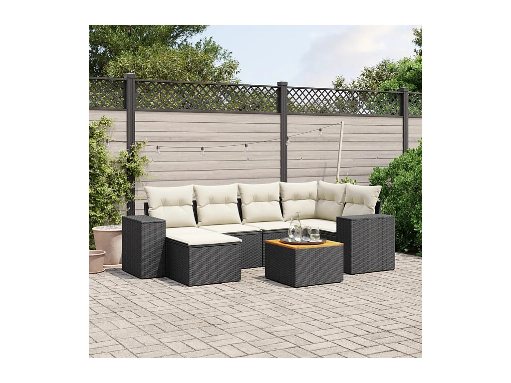 Set Divani da Giardino con Cuscini 7pz Nero Polyrattan