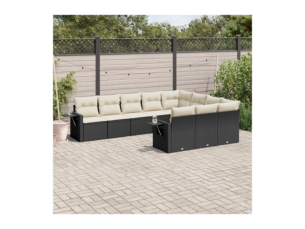 Set Divani da Giardino 10pz con Cuscini in Polyrattan Nero