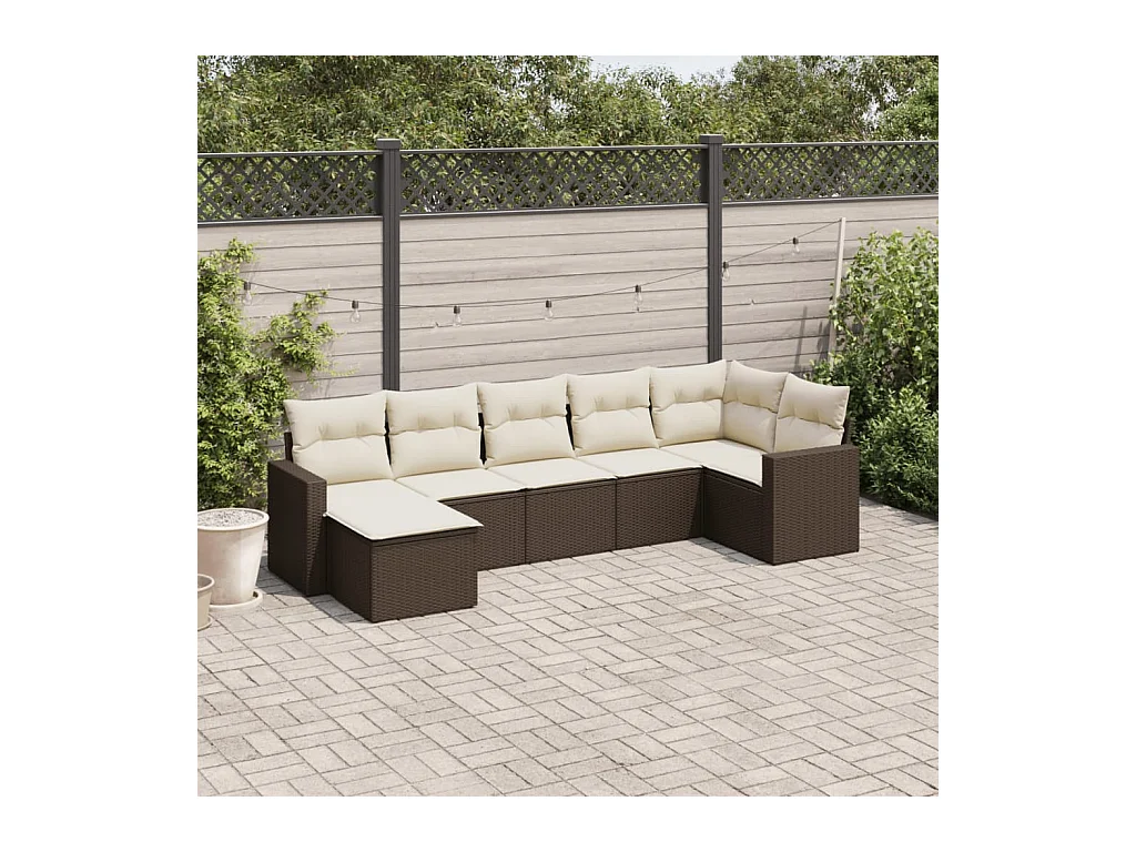 Salon de jardin avec coussins 7 pcs marron résine tressée