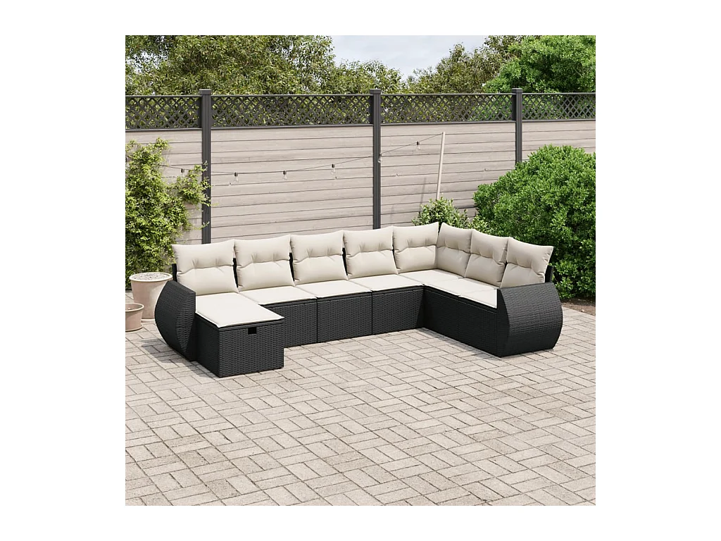 Set Divani da Giardino con Cuscini 8 pz Nero in Polyrattan
