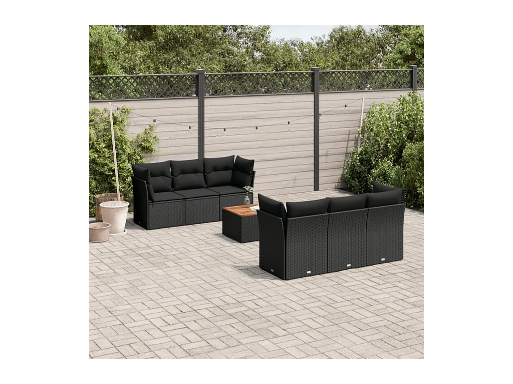 7-tlg. Garten-Sofagarnitur mit Kissen Schwarz Poly Rattan