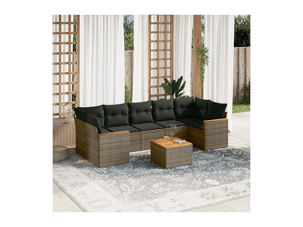 8-delige Loungeset met kussens poly rattan grijs