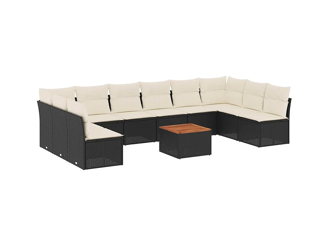 Set Divani da Giardino 11 pz con Cuscini in Polyrattan Nero