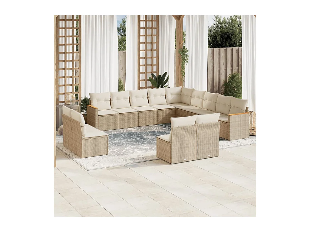 Set sofás de jardín con cojines 13 pzas ratán sintético beige