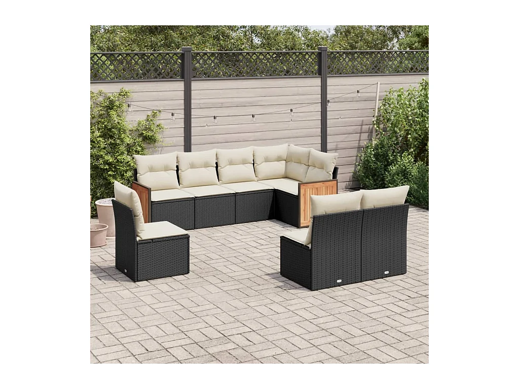 Set Divani da Giardino con Cuscini 8 pz Nero in Polyrattan