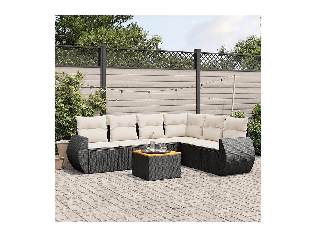 Set Divani da Giardino con Cuscini 7pz Nero Polyrattan
