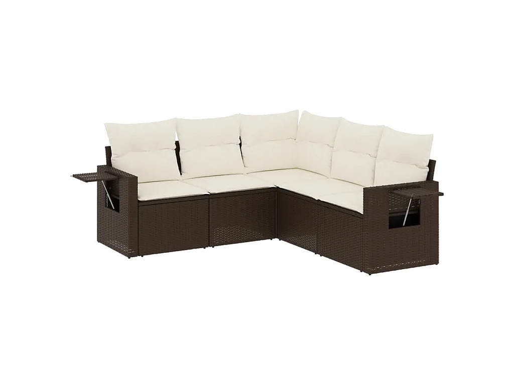 Salon de jardin avec coussins 5 pcs marron résine tressée