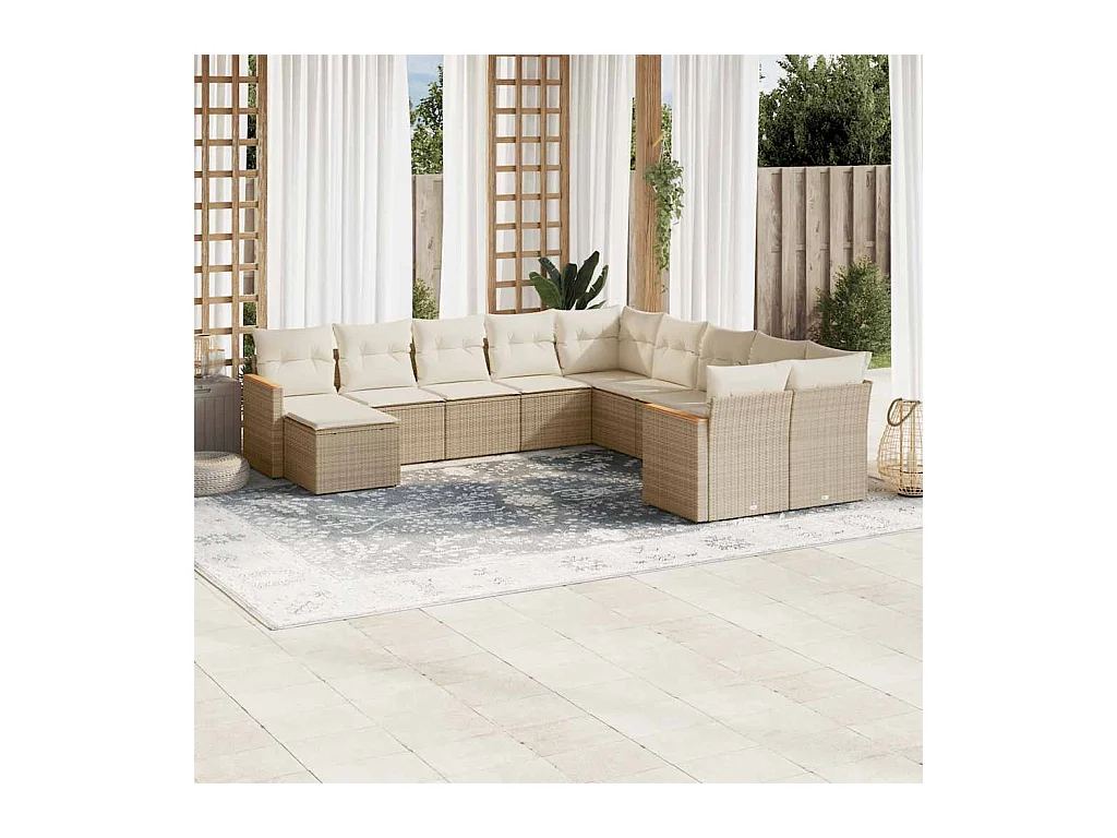 Salon de jardin 11 pcs avec coussins beige résine tressée
