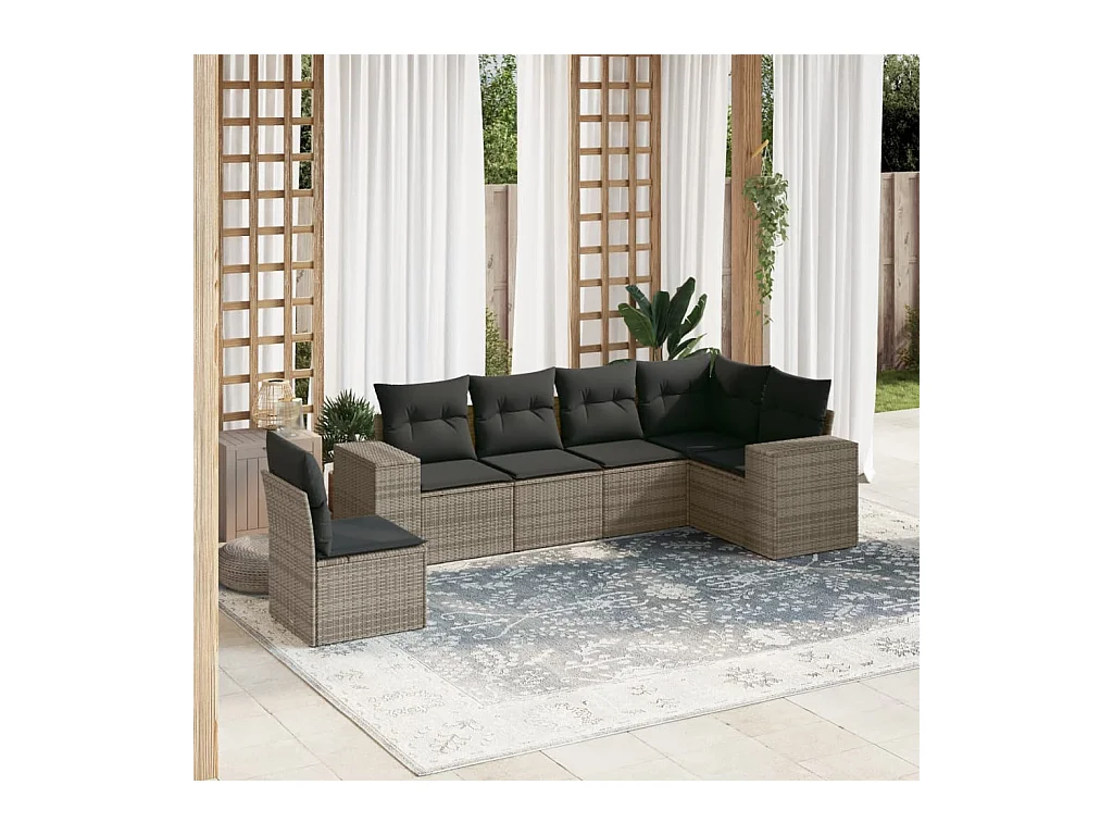 Set Divano da Giardino 6 pz con Cuscini Grigio in Polyrattan