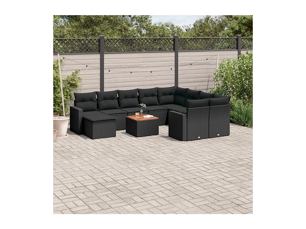 Set Divani da Giardino 11 pz con Cuscini in Polyrattan Nero