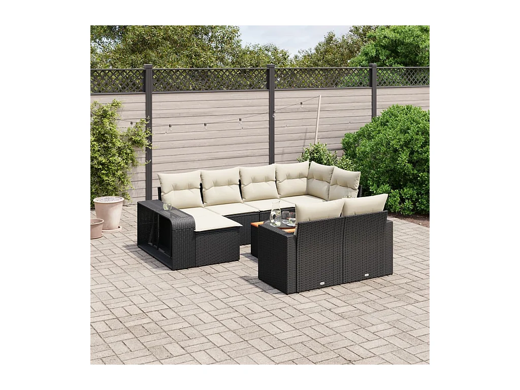 Set Divani da Giardino 11 pz con Cuscini in Polyrattan Nero