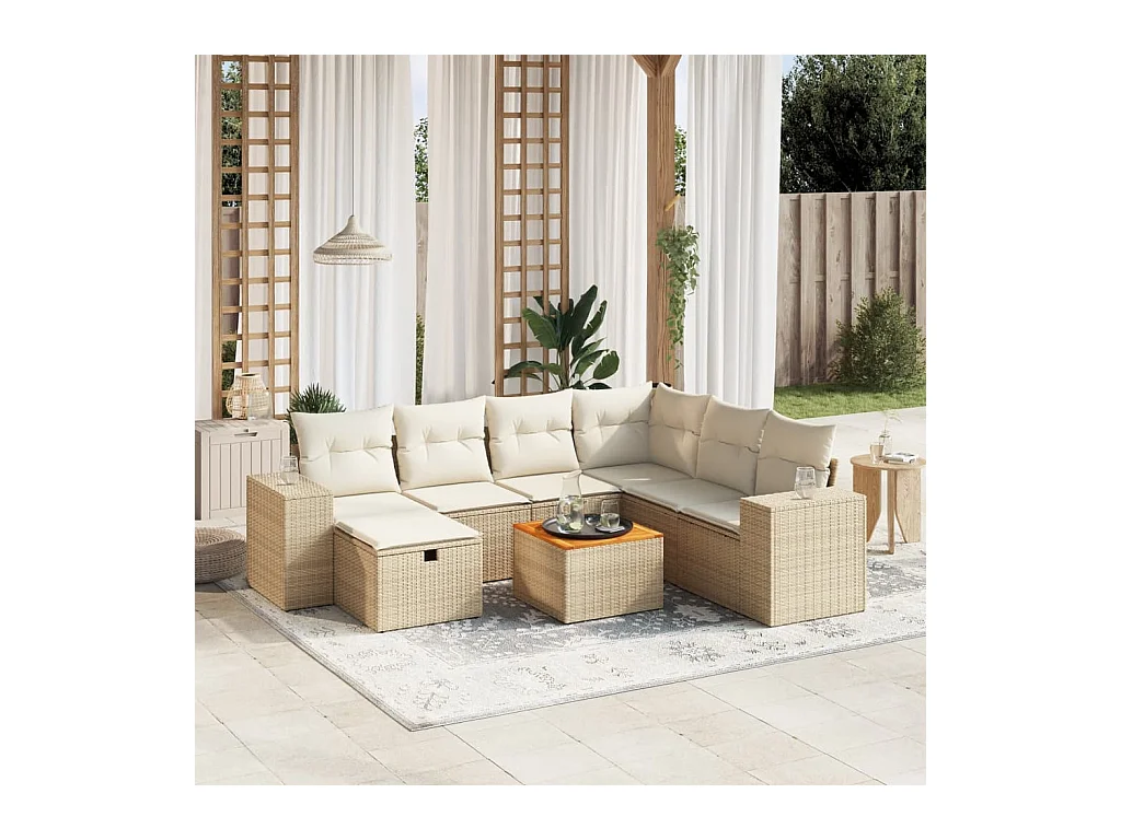 Salon de jardin avec coussins 8 pcs beige résine tressée