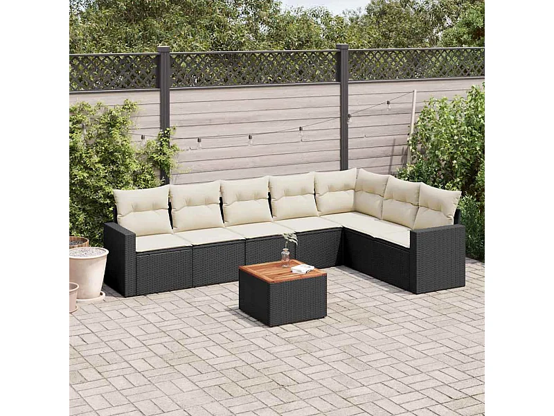 8-tlg. Garten-Sofagarnitur mit Kissen Schwarz Poly Rattan