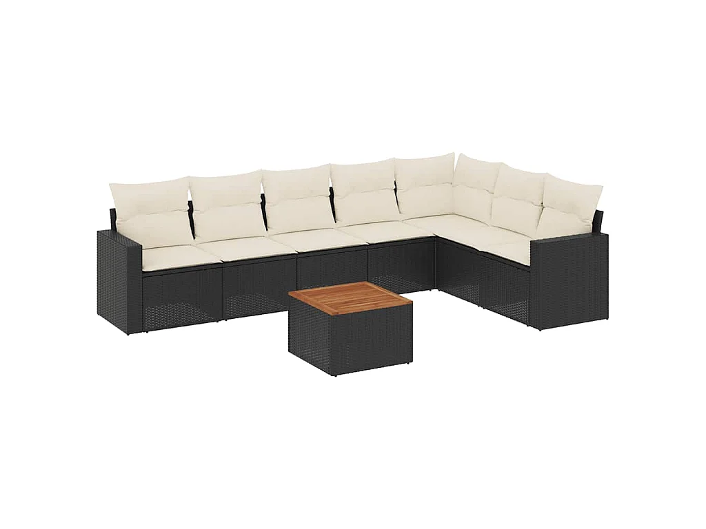 Set Divani da Giardino con Cuscini 8 pz Nero in Polyrattan