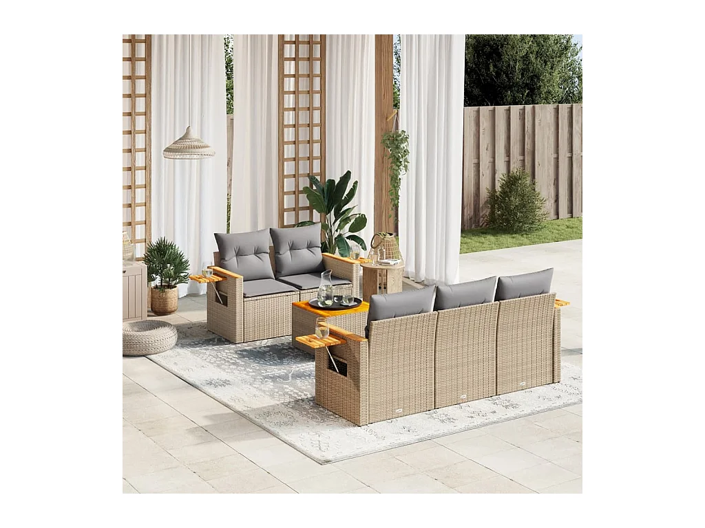 Set Divano da Giardino 6 pz con Cuscini Beige in Polyrattan