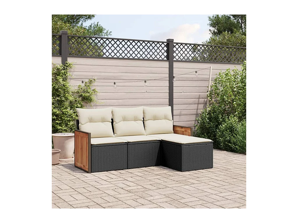 Set Divani da Giardino 4 pz con Cuscini Nero in Polyrattan