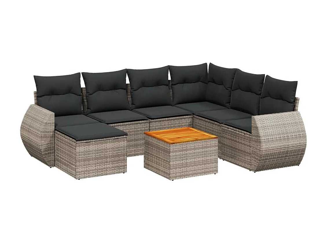 8-delige Loungeset met kussens poly rattan grijs