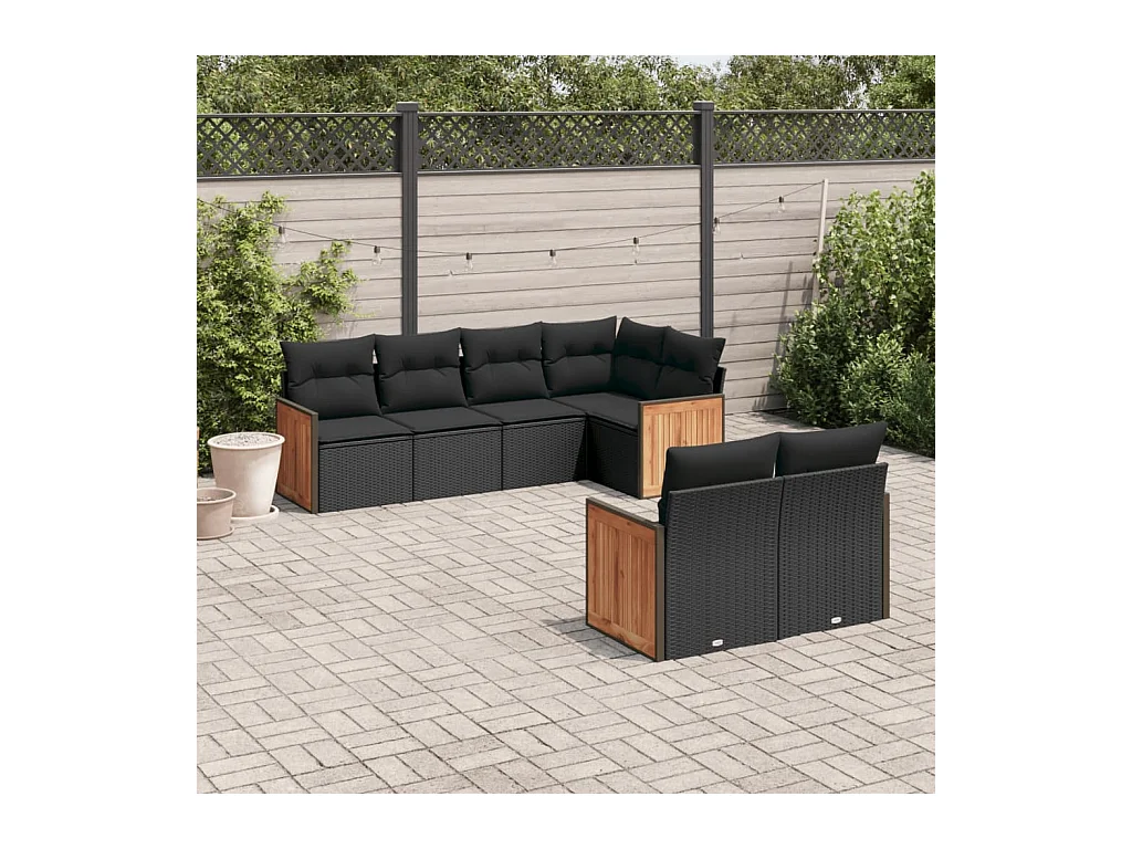 Set Divani da Giardino con Cuscini 7pz Nero Polyrattan
