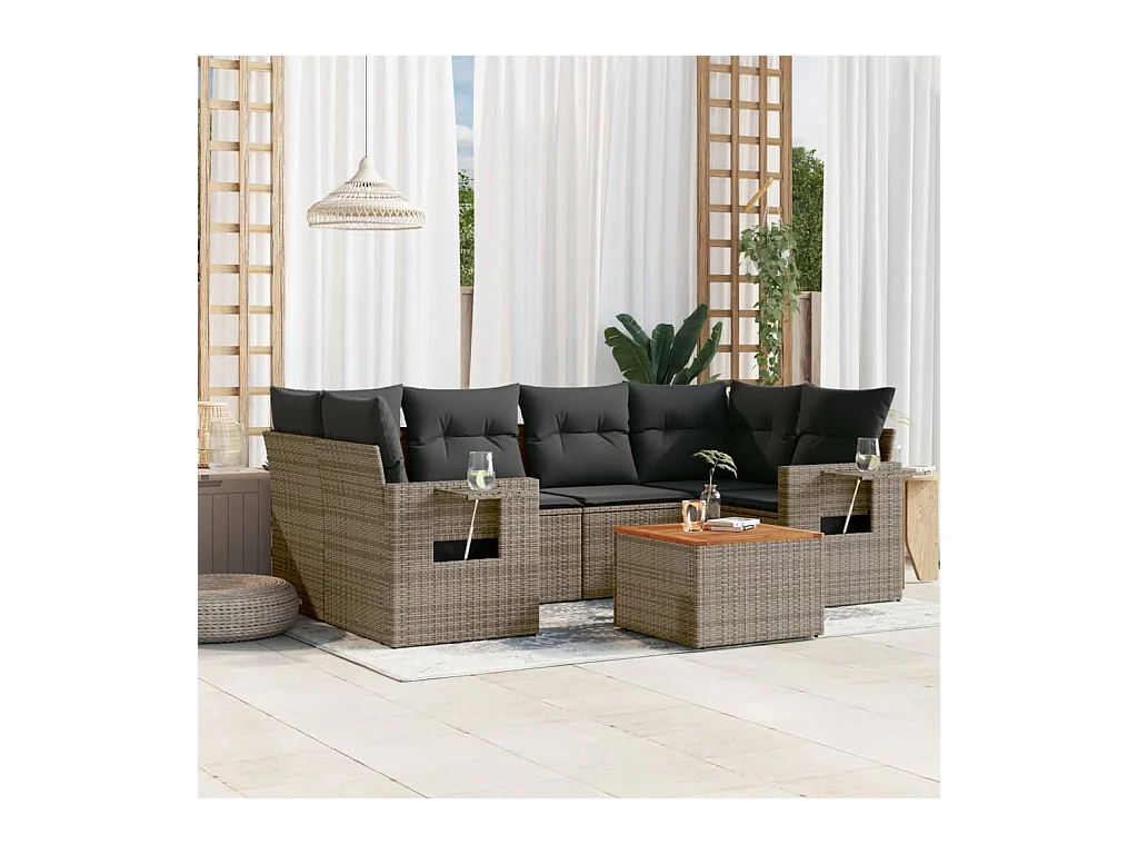 Set Divani da Giardino 7 pz con Cuscini Grigio in Polyrattan