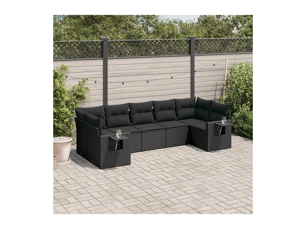 Set Divani da Giardino con Cuscini 7pz Nero Polyrattan
