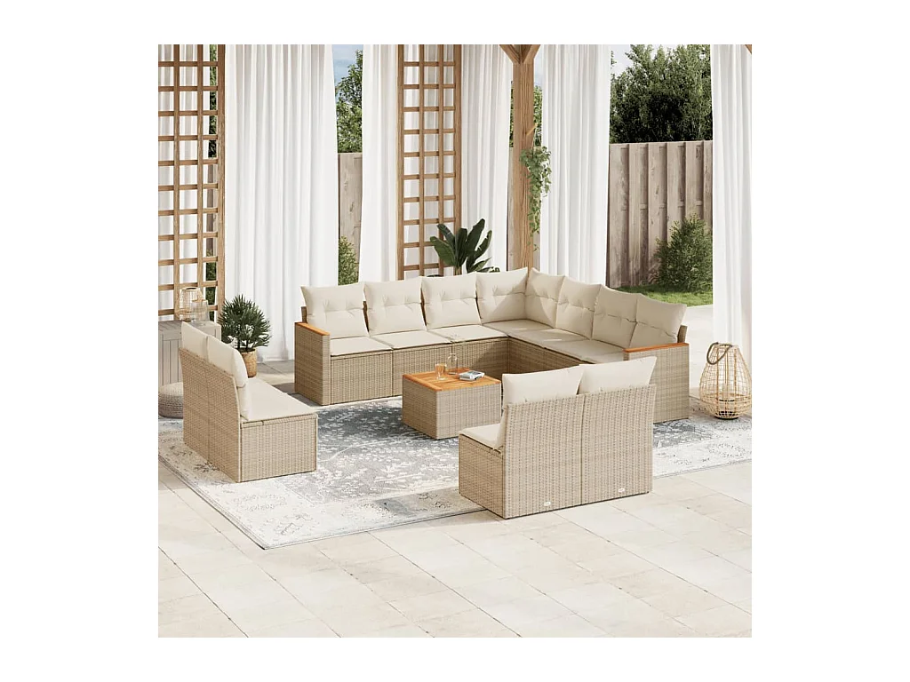 Set de sofás de jardín 12 pzas y cojines ratán sintético marrón