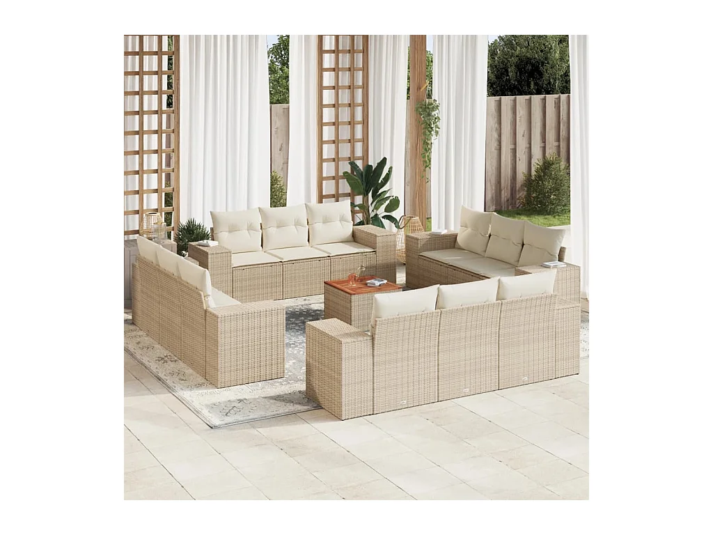 Set Divano da Giardino 13 pz con Cuscini Beige in Polyrattan