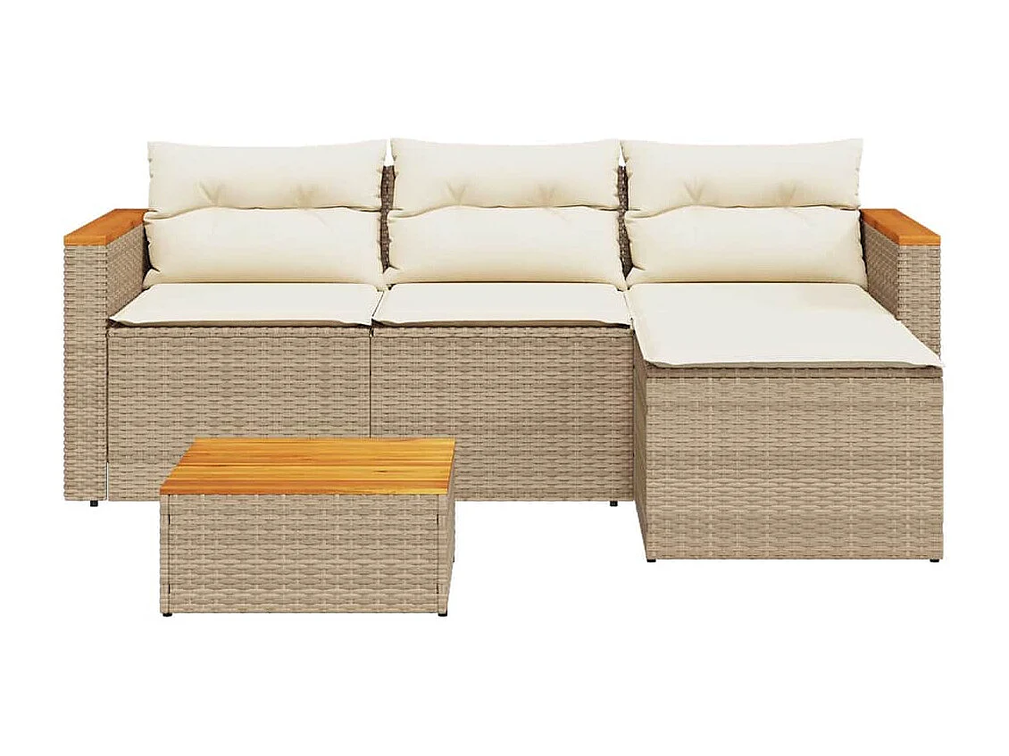 Salon de jardin avec coussins 3 pcs beige résine tressée