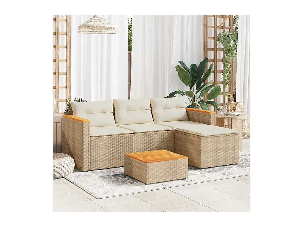 Salon de jardin avec coussins 3 pcs beige résine tressée