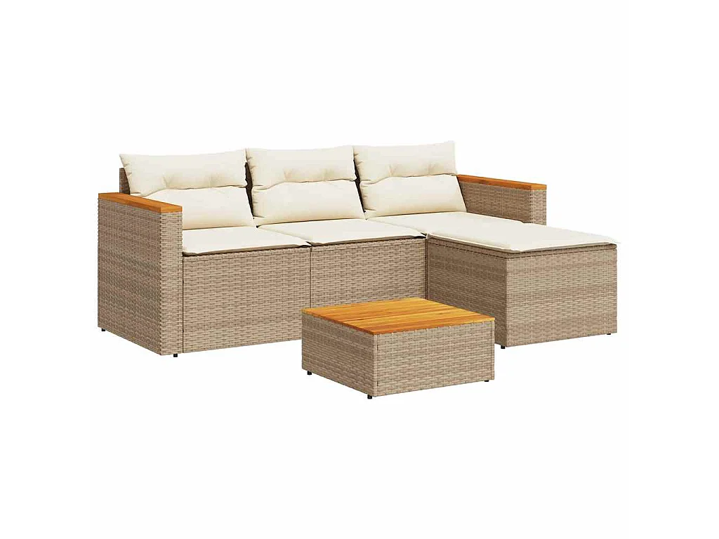 Set Divano da Giardino 3 pz con Cuscini Beige in Polyrattan