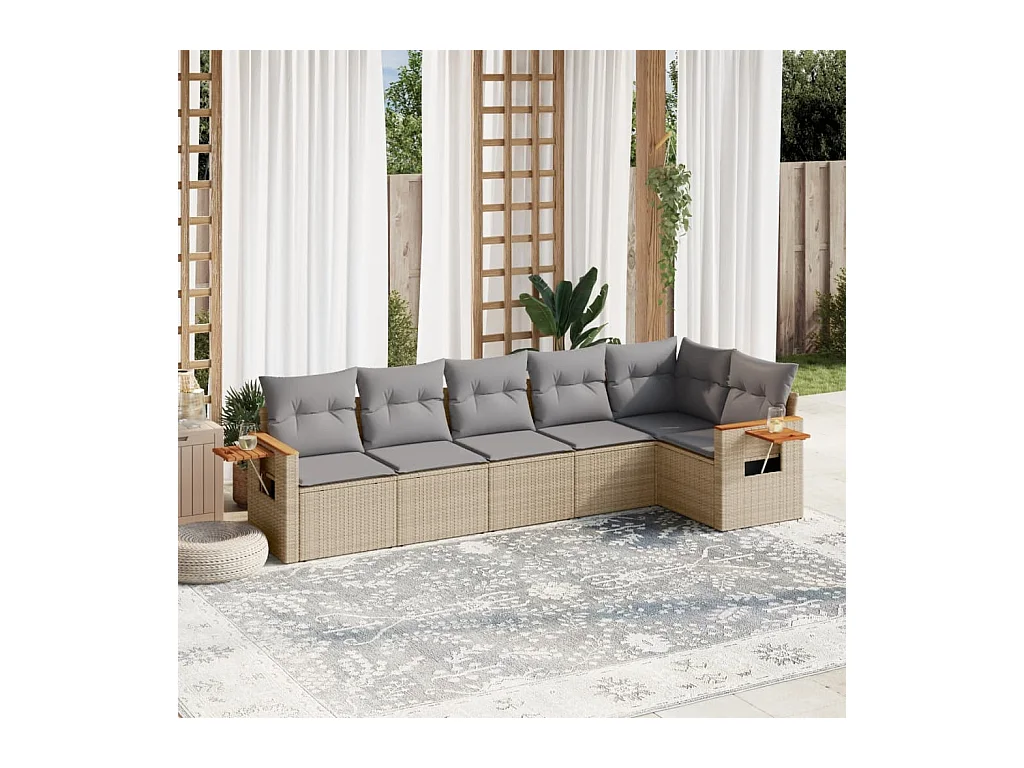 Set Divano da Giardino 6 pz con Cuscini Beige in Polyrattan