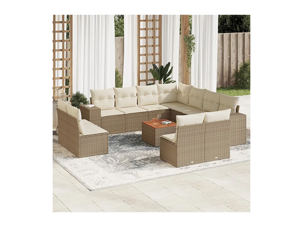 Set Divani da Giardino 12 pz con Cuscini Beige in Polyrattan