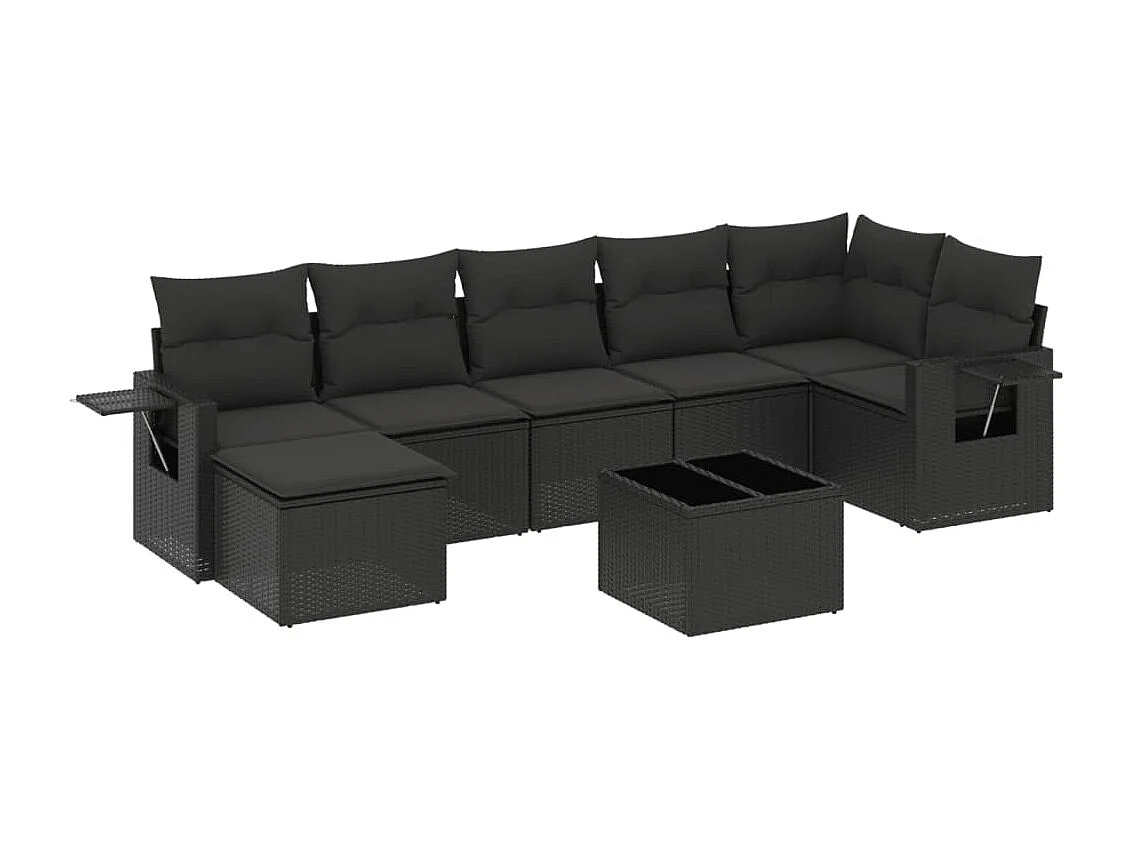 8-tlg. Garten-Sofagarnitur mit Kissen Schwarz Poly Rattan