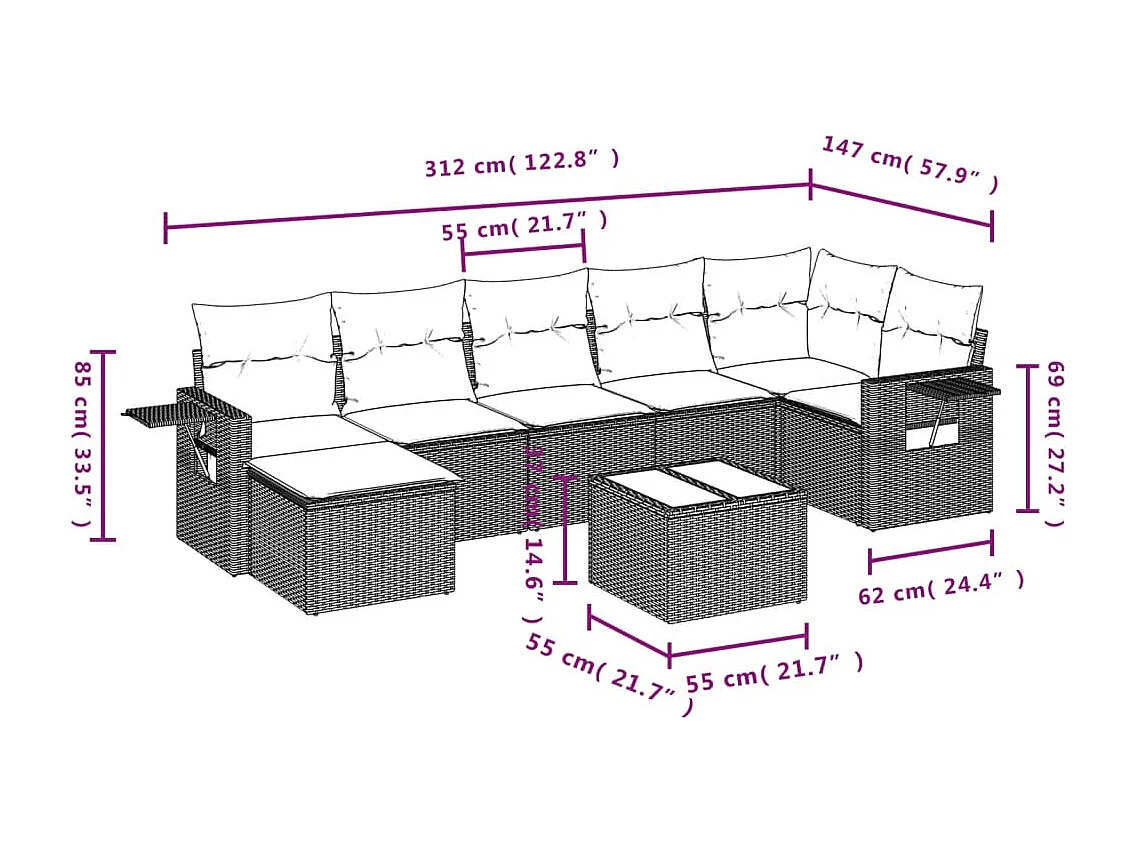 8-tlg. Garten-Sofagarnitur mit Kissen Schwarz Poly Rattan