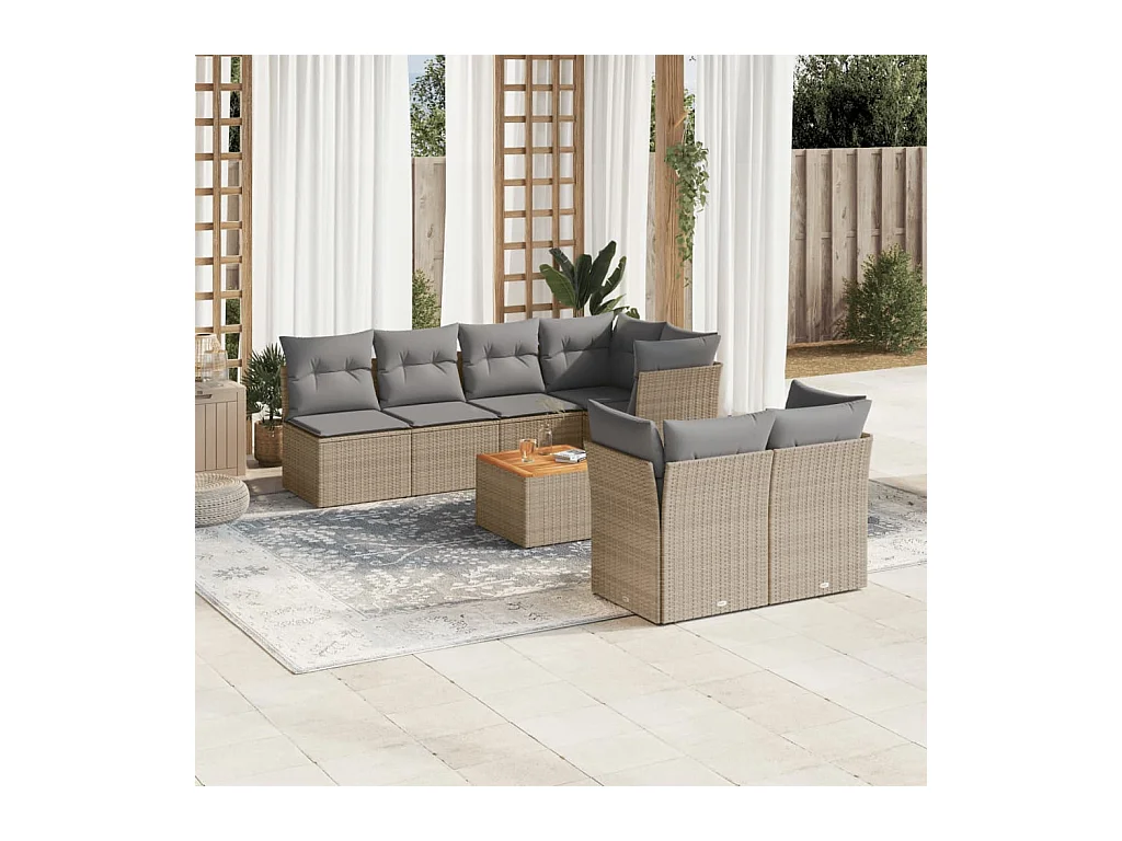 Salon de jardin avec coussins 8pcs mélange beige résine tressée