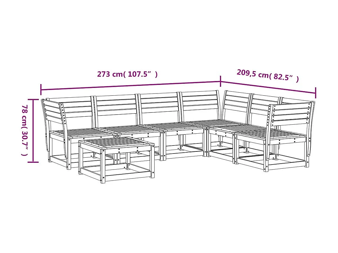 Set Salotto da Giardino 7 pz in Legno Massello di Pino
