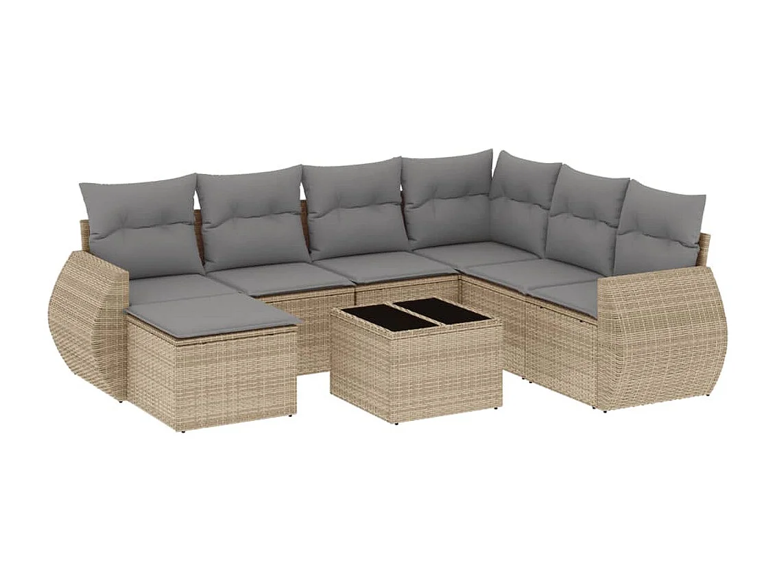 Set Divano da Giardino 8 pz con Cuscini Beige in Polyrattan