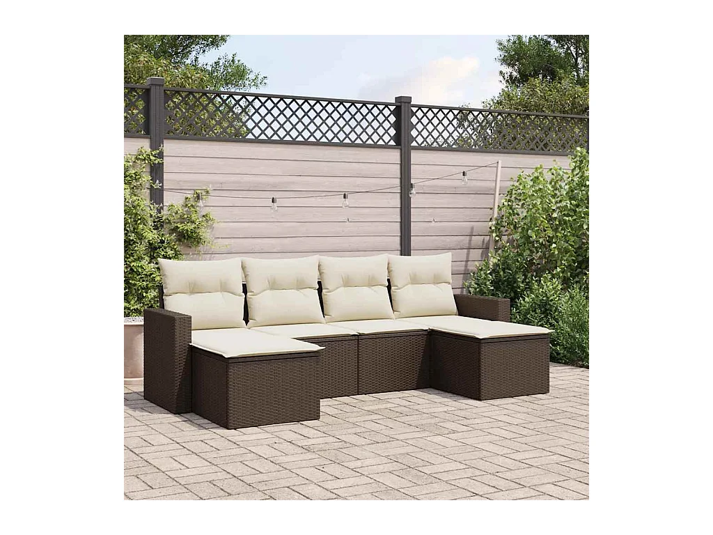 6-tlg. Garten-Sofagarnitur mit Kissen Braun Poly Rattan